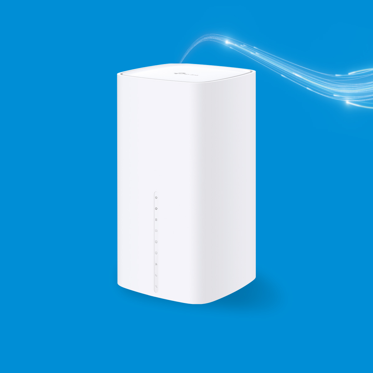 Ein TPLink Router vor blauem Hintergrund