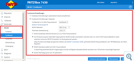 FritzBox Oberfläche auf dem Computer