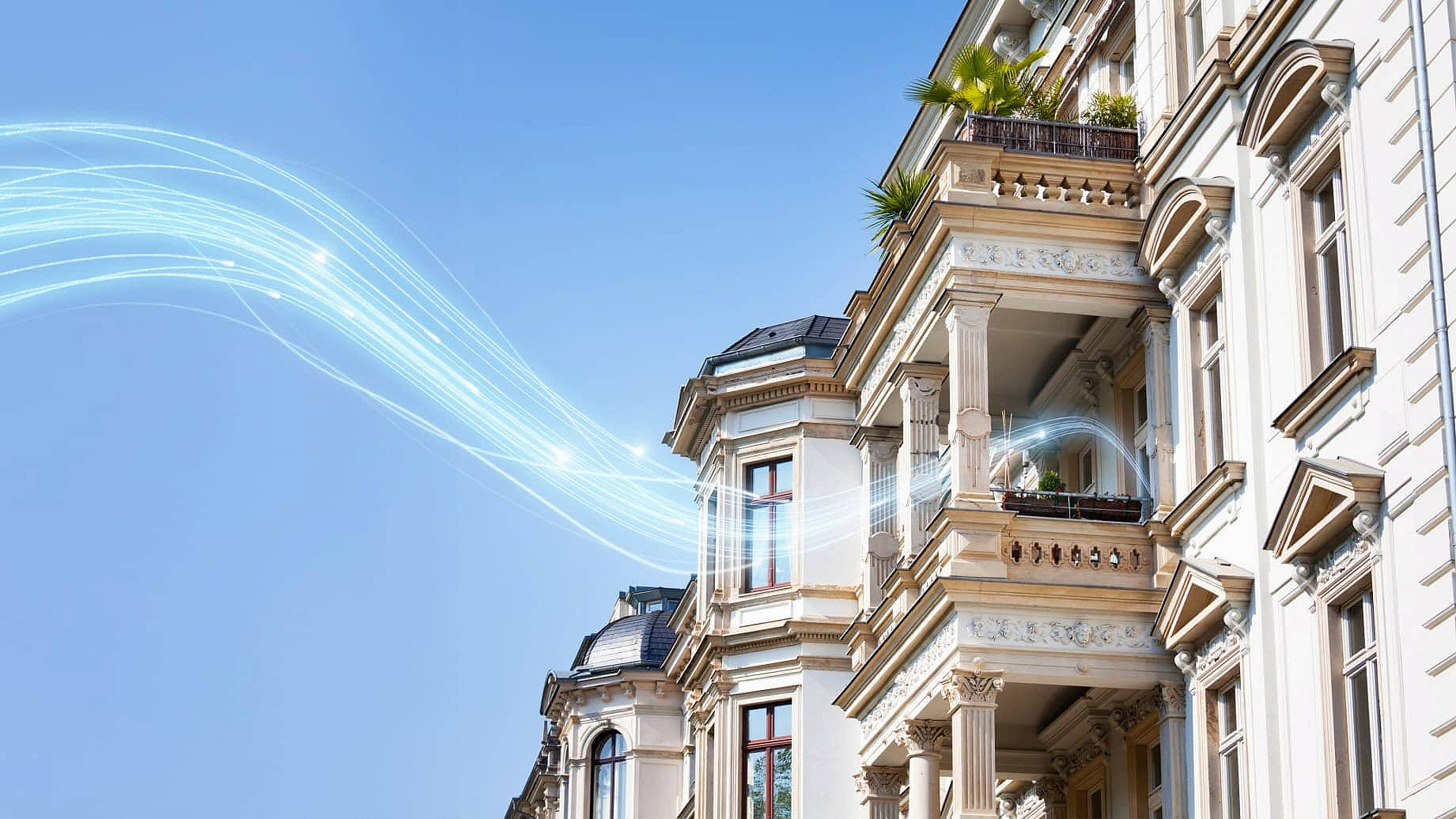 Glasfaser Stream in eine Wohnung symbolisiert Glasfaseranschluss