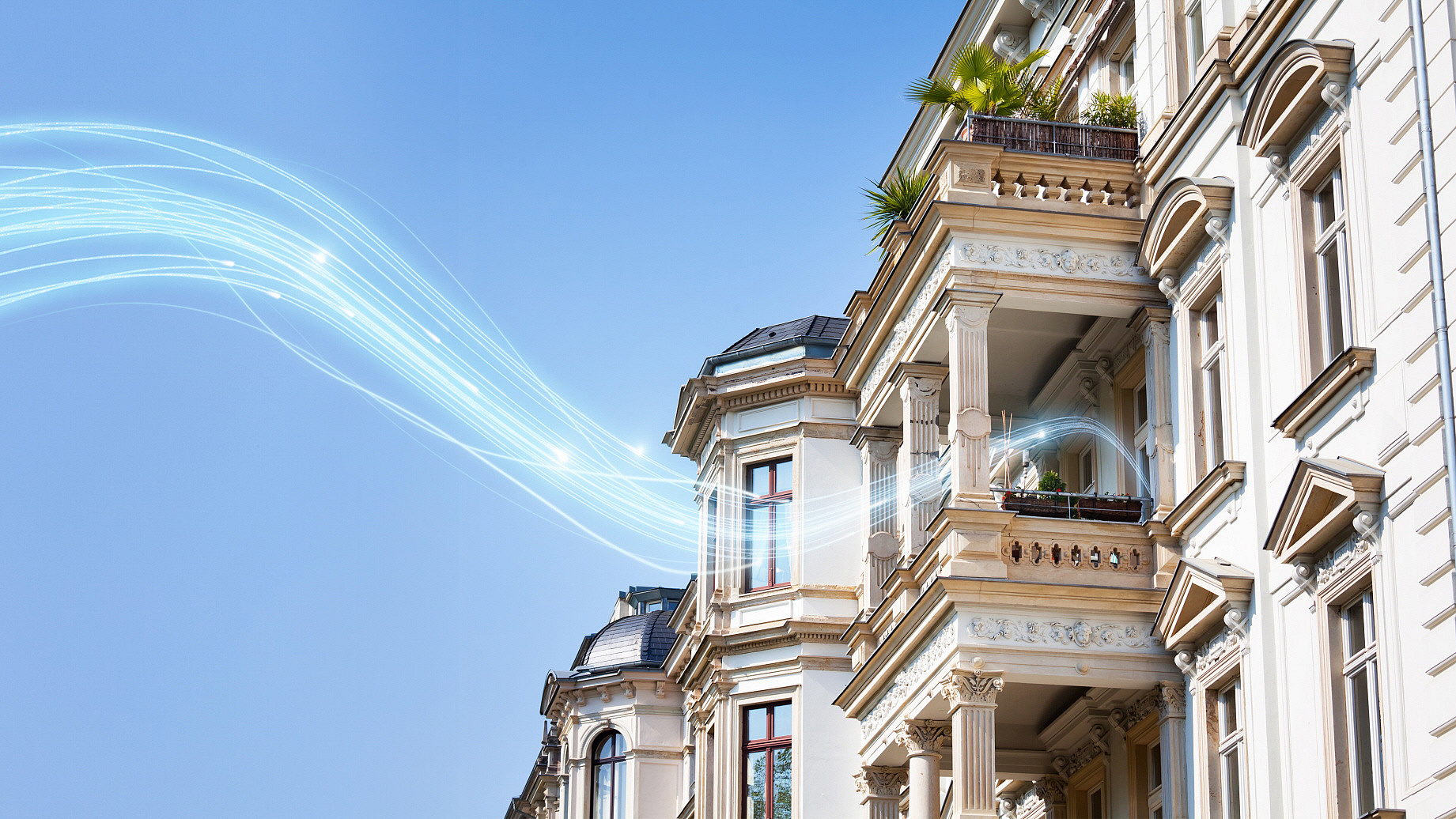 Glasfaser Stream in eine Wohnung symbolisiert Glasfaseranschluss