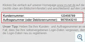 Kunden- und Auftragsnummer oder Debitorennummer