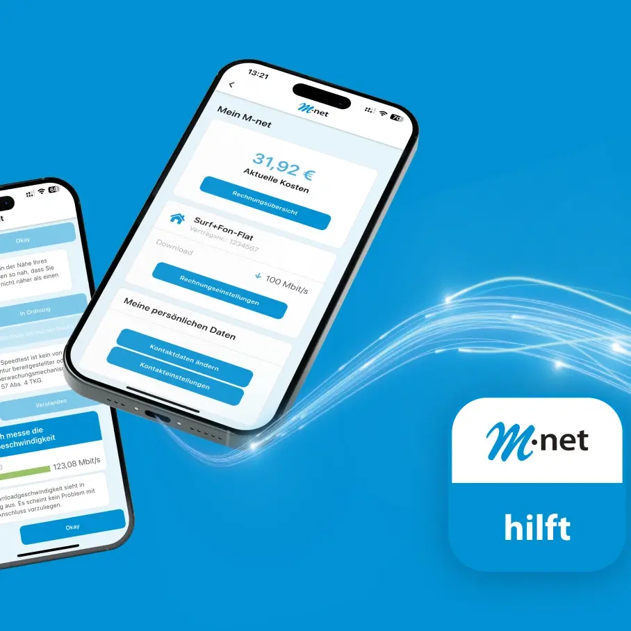 Mobiltelefon das einen Screen der M-net hilft App zeigt