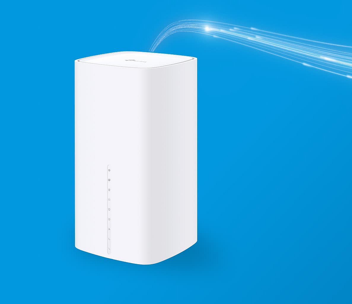 Abbildung eines TP-Link Routers VX800 vor blauem Hintergrund