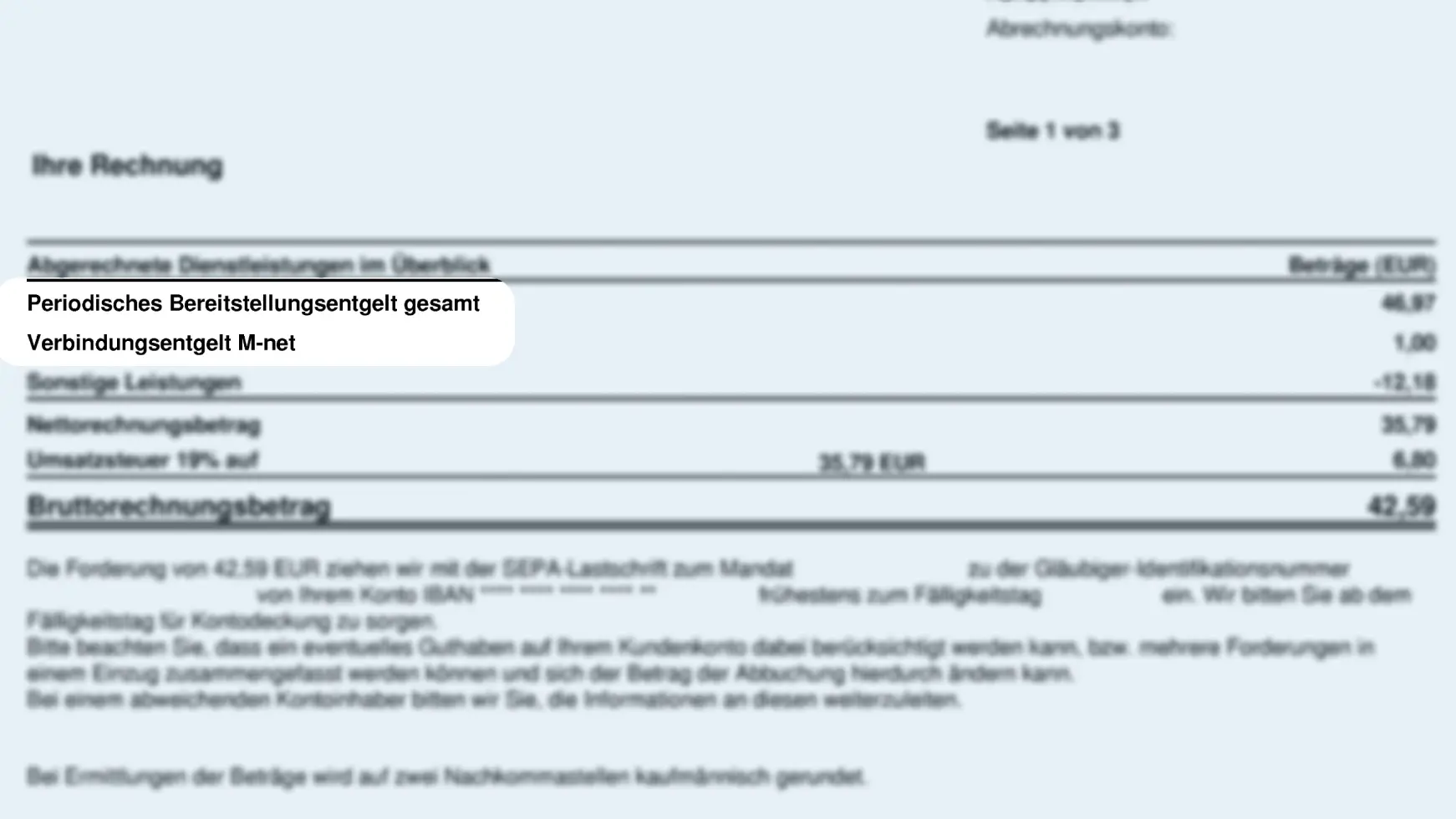 Dieses Bild zeigt das Bereitstellungs- und Verbindungsentgelt und wo du es findest. Es befindet sich auf der ersten Preisposition.