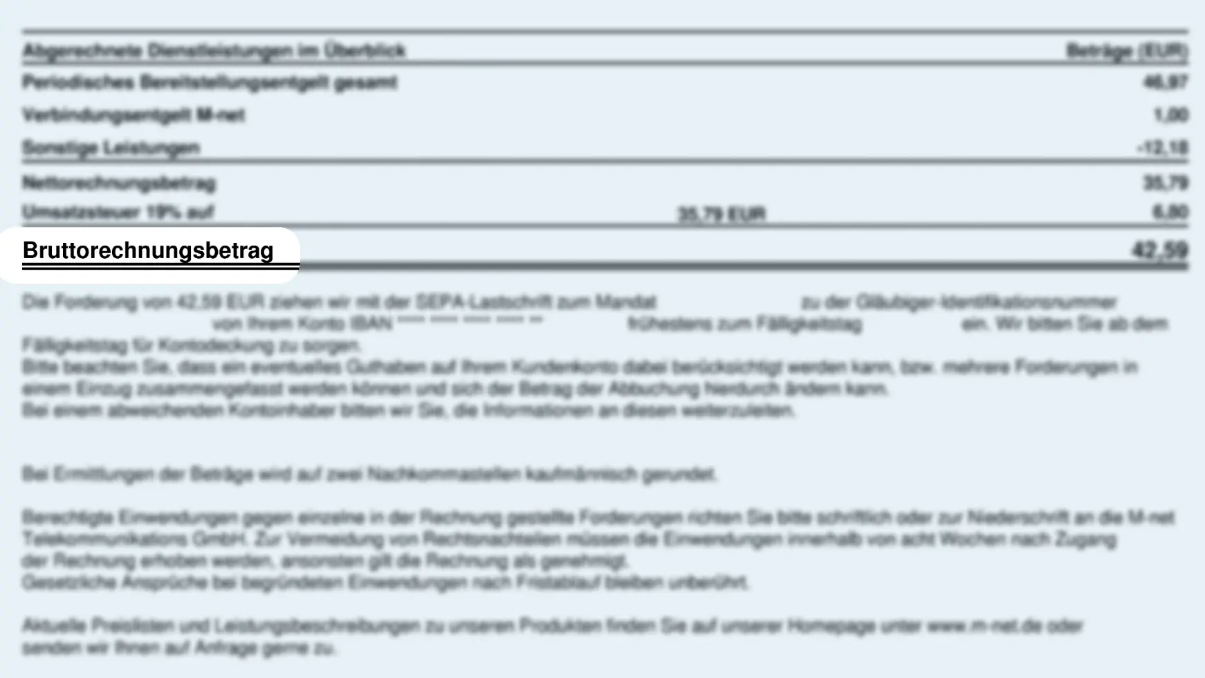 Ganz unten innerhalb der Rechnung, findest du den zu bezahlenden Bruttorechnungsbetrag.