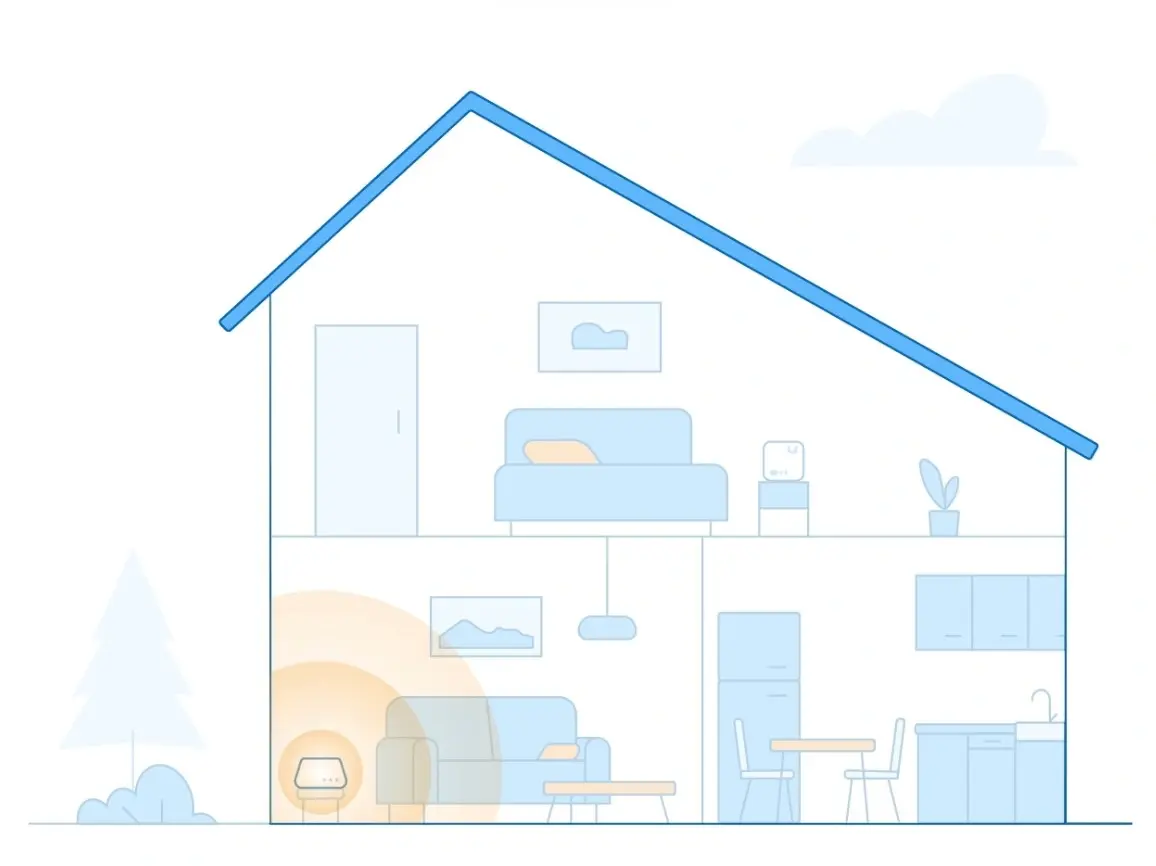 Illustration eines Hauses mit einem Router