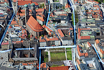 Animierte Luftbildaufnahme: Glasfaserausbau rund um die Frauenkirche in der Münchner Innenstadt (jpeg, 300 dpi, 2 MB)